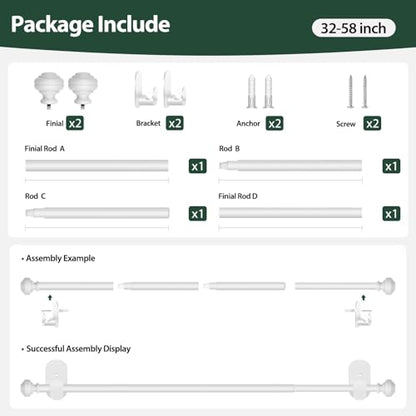 KAMANINA White Curtain Rod No Drilling 32 to 58 Inches, Renter Friendly - color: White, size: 32-58"