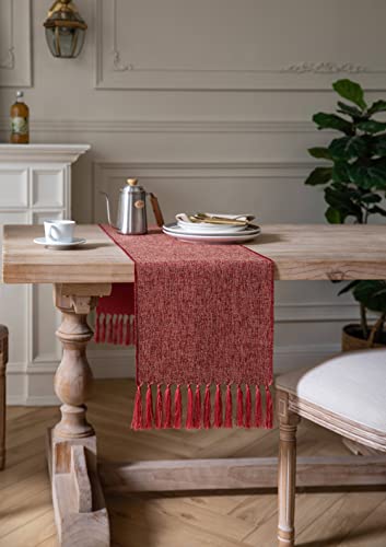 ZeeMart Red Table Runners 72 Inches Long, Burlap Linen Style Rustic Farmhouse Table Runner, Boho Woven Dining Table Runner, 13x72 Inches, Red - color: Classic Burlap/Red, size: 72" x 13" (Rectangular)