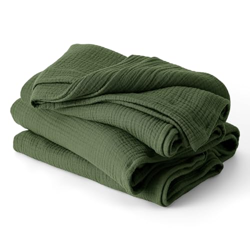 Bedsure 100% Cotton Muslin Blankets for Adults, Large Throw, Green - color: 01 - Green, size: Throw XL (50" X 70")