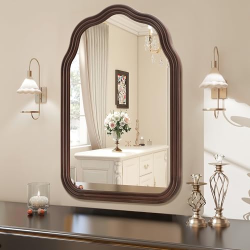 24x36 Inch Wood Arch Rustic Bathroom Mirror for Wall - size: 36"L x 24"W