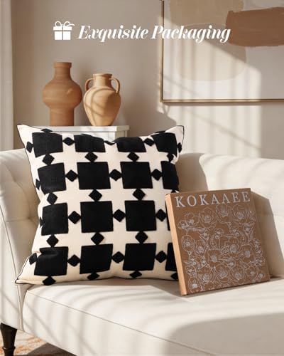 Embroidered Throw Pillow Cover 18x18 Inch, Black Plaid - color: Black Plaid, size: 18" x 18" (Pack of 1)