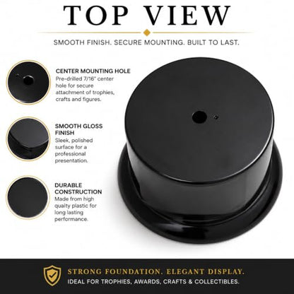 Premium Black Gloss Display Pedestal Base – Weighted Round Stand for Trophies, Figurines & Crafts - size: Medium