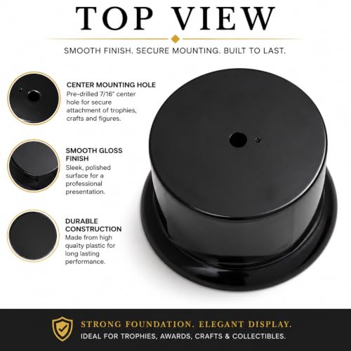 Premium Black Gloss Display Pedestal Base – Weighted Round Stand for Trophies, Figurines & Crafts - size: Small