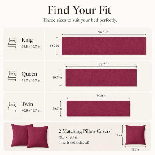 Solid Bed Runner Set,2 Pillow Covers,Burgundy,82.7x19.7in - color: Burgundy, size: Full/Queen
