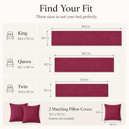 Solid Bed Runner Set,2 Pillow Covers,Burgundy,70.9x19.7in - color: Burgundy, size: Twin/Twin XL