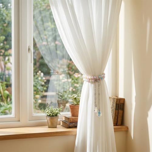 Magnetic Curtain Tiebacks, 2 Pack Colorful Crystal Curtain Drapery Holdbacks, Boho Curtain Ties for Home Office Decorative (Multi 2) - color: Multi 2
