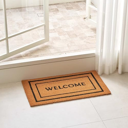 KANKUN Coco Coir Door Mat with Heavy Duty Backing, Welcome Doormat (17" x 30"), Doormat Entrance (Double Box) - color: Double Box