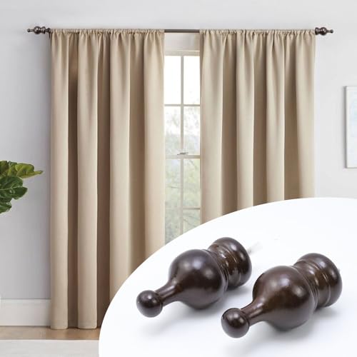 T Tulead 1.38-Inch Wood Curtain Rod Finials 2Pcs - style: Brown, 1.38", 2PCS
