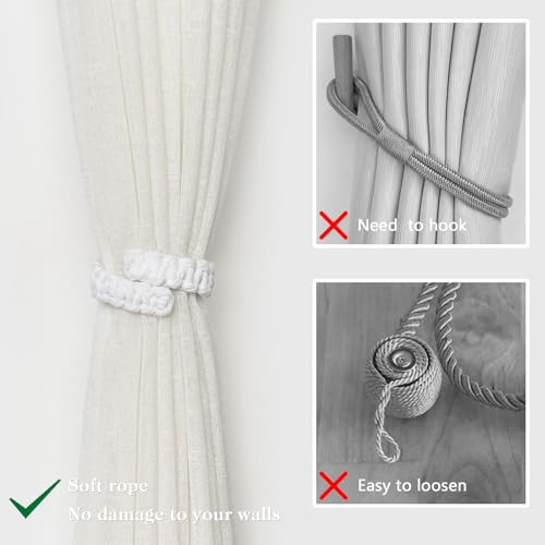 NICEEC 2 Pack Natural Cotton Rope Curtain Tiebacks Farmhouse Rustic Style Decorative Drape Tie Backs Handmade Braided Curtain Holdbacks for Home & Office Sheer/Light Weight Drapery (C-White-S) - color: White-small, size: 2 Pack