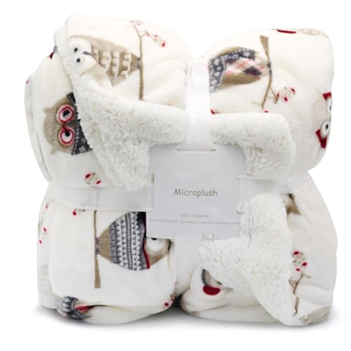 UKELER Flannel Sherpa Throw 60'' x 50''- Owl Printed Soft Plush Flannel Blanket Throws for Bed/Couch/Sofa/Office/Camping - color: A-owl, size: 50''x60''