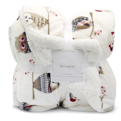 UKELER Flannel Sherpa Throw 60'' x 50''- Owl Printed Soft Plush Flannel Blanket Throws for Bed/Couch/Sofa/Office/Camping - color: A-owl, size: 50''x60''