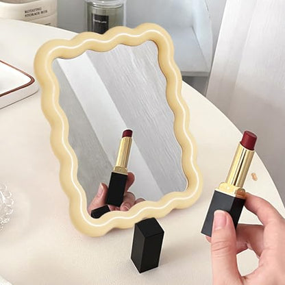 Wave Table Desk Vanity Makeup Mirror Small Make Up Office Mirror Yellow - color: Yellow