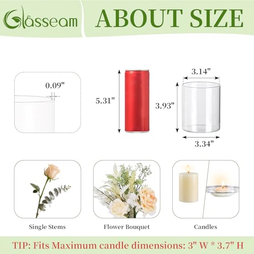 Glasseam Glass Cylinder Vase for Centerpiece, 12Pcs Small Clear Flower Vase - size: 4In