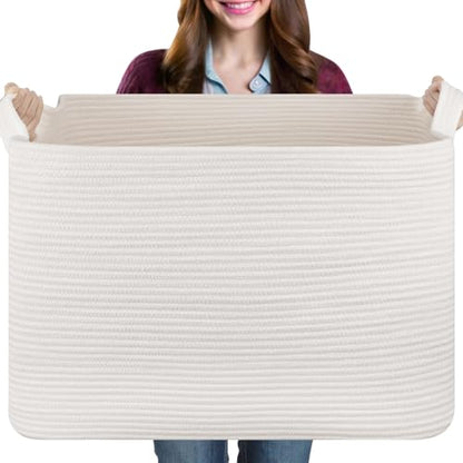 OIASKET 108L Extra Large Blanket Basket Living Room, 24.8" x 16.2" x 16.2" - color: White, size: 24.8" x 16.2" x 16.2"
