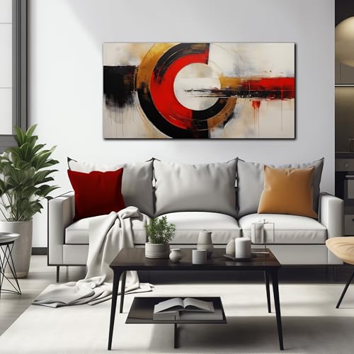 AUUZAIUA Abstract Canvas Wall Art Black and Red Geometry Prints 24x48 In - color: red, size: 24"L x 48"W