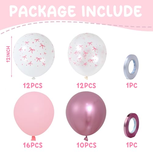Patimate Pink Bow Balloons Set 50 pcs 12 inch Pink White Print Balloon Kit - color: Pink White Bow