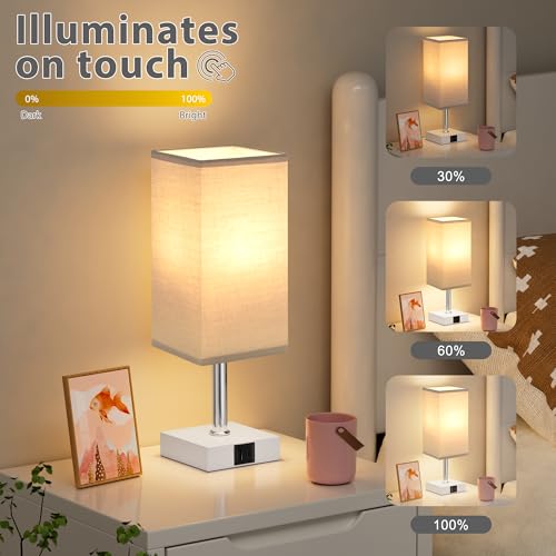 Touch Table Lamp for Bedroom - Dimmable, USB C+A, Grey Lamphade White Base - color: Grey & White