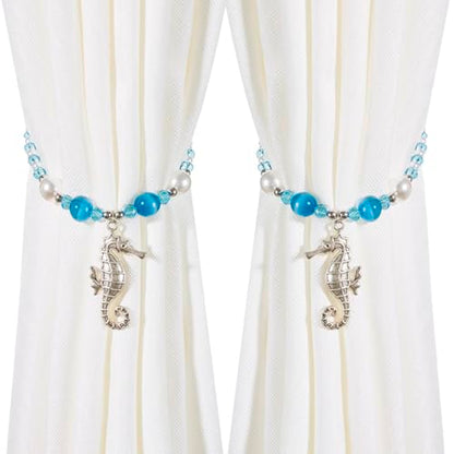 Magnetic Curtain Tieback, 2 Pack Seahorse Curtain Tiebacks, Handmade Beaded Curtain Tie