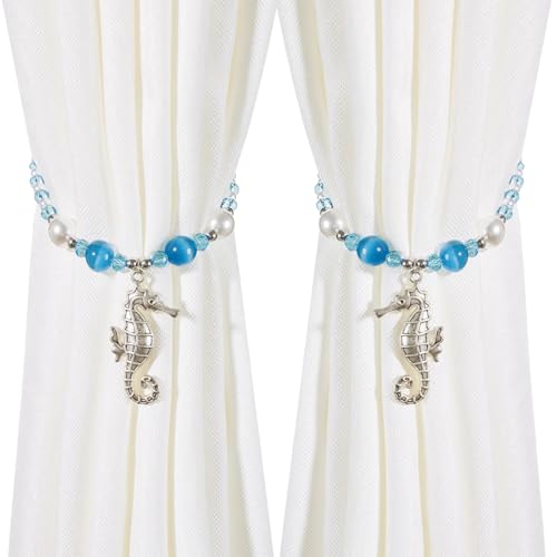 Magnetic Curtain Tieback, 2 Pack Seahorse Curtain Tiebacks, Handmade Beaded Curtain Tie