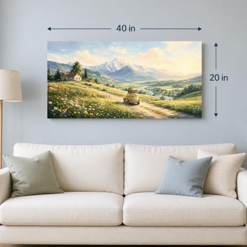 Enartly Sunset Road Journey Canvas Wall Art for Living Room 40" x20 - color: Yellow Road, size: 40"L x 20"W