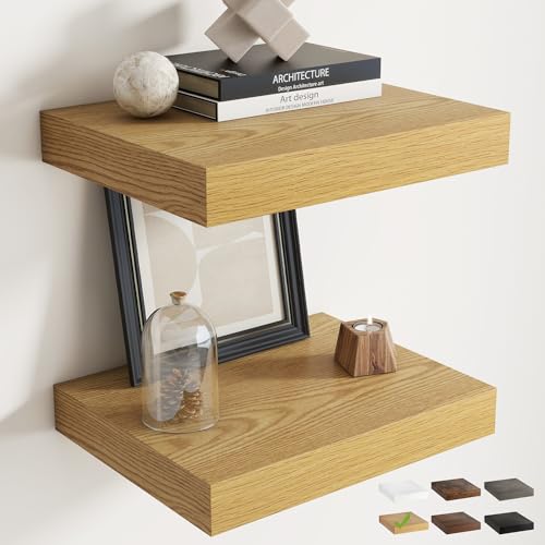 16 Inch Floating Shelves for Wall 2 Pack, 12"D Wood Grain Bathroom Shelves - color: (B.o.) Natural Oak Finish, size: 16"W x 12"D x 1.5"H, 2 Pack