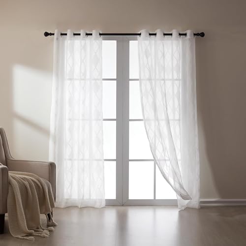 SLEEP ZONE Sheer Curtain 72 inches Long of 2 Panels for Living Room and Bedroom, White Sheer Curtain Cutwork Embroidered Sheer Curtains, 42" W × 72" L, White Lattice - size: 42"W x 72"L (Pack of 2)