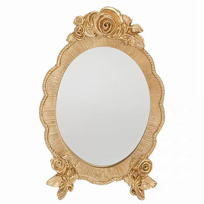 HEALLILY Oval Resin Makeup Mirror Portable European Style Handheld Cosmetic Mirror with Rose Relief Frame Lightweight for Vanity and Travel