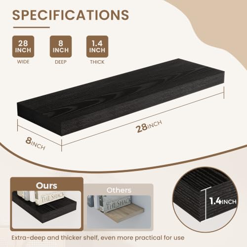 Dreamland 28 Inches Wall Mounted Wood Floating Shelves, Black, 2 Pack - color: Black, size: 28in