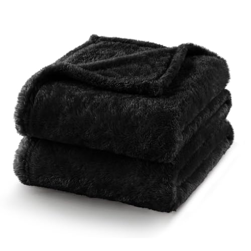 Exclusivo Mezcla Fuzzy Plush Fleece Bed Blanket Queen Size, Black - color: Black, size: 90x90 IN