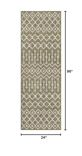 Unique Loom Outdoor Trellis Collection Area Rug - Tribal Trellis (2' x 8' Runner, Green/ Natural) - color: Green/Natural, size: 2' x 8' (Runner)