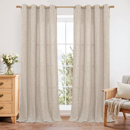 YoungsTex 95 Inches Long Linen Curtains for Living Room with Grommet - color: Natural, size: 52"W x 95"L (Pack of 2)