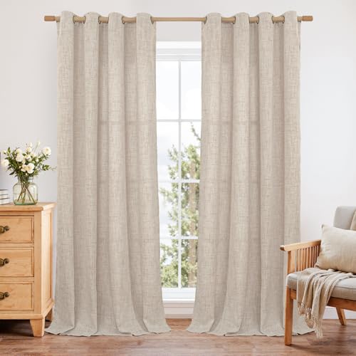 YoungsTex Linen Curtains 52 x 98 Inch 2 Panels, Filtering Drapes Grommet - color: Natural, size: 52"W x 98"L (Pack of 2)
