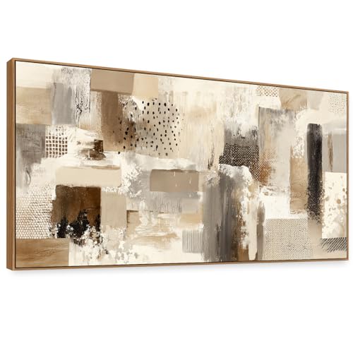 The Mode Art Abstract Wall Art Neutral Earthy Tones Canvas Prints with Mixed Textures Modern Framed Gallery Art for Living Room Bedroom Contemporary Boho & Industrial Decor 20x40inch - color: Dots, size: 40"L x 20"W