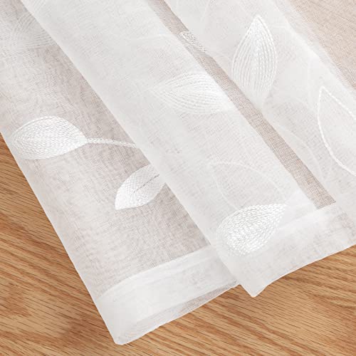 HOMEIDEAS White Kitchen Sheer Tier Curtains Leaf Embroidered, 30x36 - color: 4-white, size: 30"W x 36"L (Pack of 2)