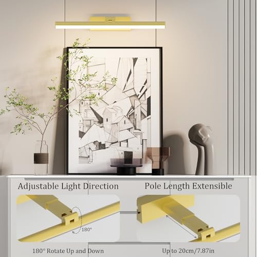 15.5In Battery Operated Picture Light 10000mAh Rechargeable Art Light Wireless Gallery Light 3CCT Dimmable for Paintings - color: Gold