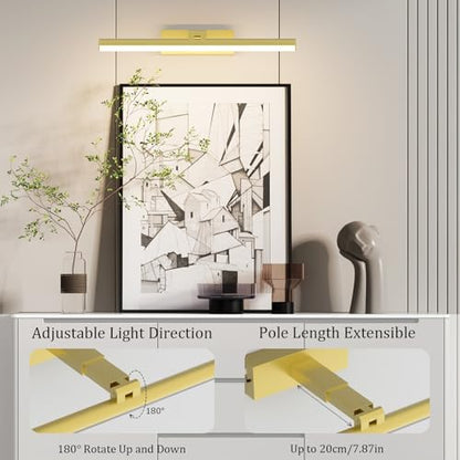 15.5In Battery Operated Picture Light 10000mAh Rechargeable Art Light Wireless Gallery Light 3CCT Dimmable for Paintings - color: Gold