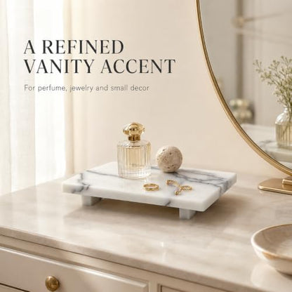 White Marble Pedestal Tray, 9.84-Inch Organizer for Vanity and Bathroom - color: Snow Plum Marble-9.84 in