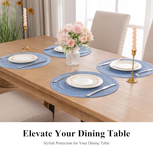 SHACOS Round Braided Placemats Set of 6 Circle Place Mats Kitchen Table Mats for Dining Table Wedding Party (Blue Gray, 6) - color: Blue Gray, size: Set of 6