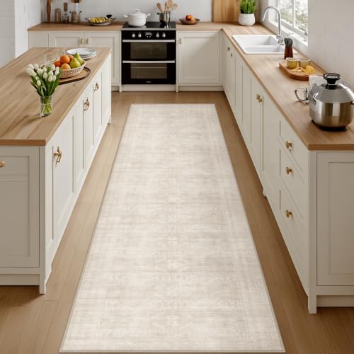 2x10 Hallway Washable Runner Rug: Neutral Kitchen Carpet Beige - color: Beige, size: 2' x 10' (Runner)