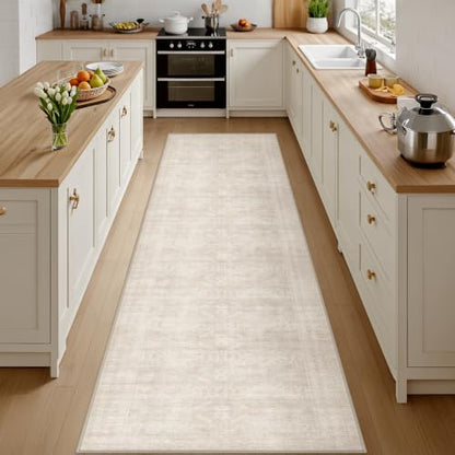 2x10 Hallway Washable Runner Rug: Neutral Kitchen Carpet Beige - color: Beige, size: 2' x 10' (Runner)