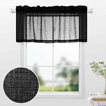 KOUFALL Black Valances for Windows,Sheer Gauze Lace Look Valance Curtains for Kitchen Living Room Bathroom,18 Inch Length - color: Black