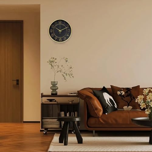 HZDHCLH 12 Inch Modern Wall Clock Battery Operated Silent Non Ticking - color: Black and Gold, size: 12 Inch