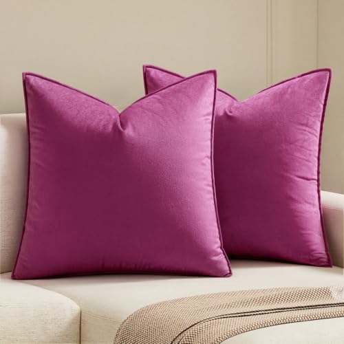 MIULEE Decorative Hot Pink Velvet Throw Pillow Covers for Couch 18x18 Inch - color: Hot Pink, size: 18" x 18" (Pack of 2)
