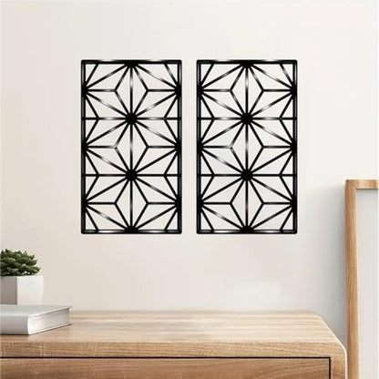 DUOOLN 2 Pcs Black Abstract Metal Wall Decor, Geometrical Single Line Art - color: Black - Rectangular