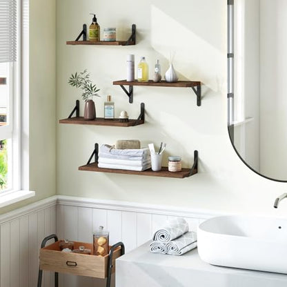 YGEOMER 4 Different Sizes Floating Shelves for Wall, Dark Carbonized Pine - color: Dark Carbonized Brown, size: 16 inches