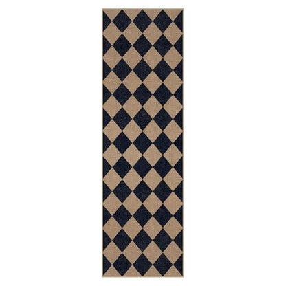 Lahome Checkered Easy Jute Rug, 2'6" x 8' Carpet Runners for Hallway 8ft Washable Rug Non Slip Kitchen Runner, Checkerboard Black Indoor Outdoor Carpet for Entryway