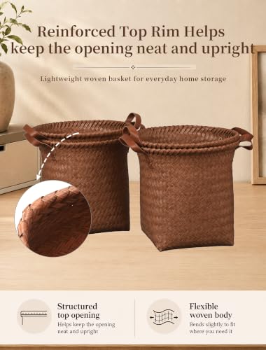 Wicker Storage Baskets, 4 Pack Woven Baskets for Shelves, Brown - color: Round Brown