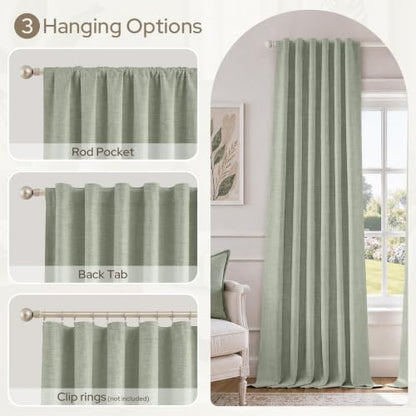 HOMEIDEAS 100% Blackout Sage Green Faux Linen Curtains 63''L 2 Panels - color: Sage Green, size: 52"W x 63"L (Pack of 2)