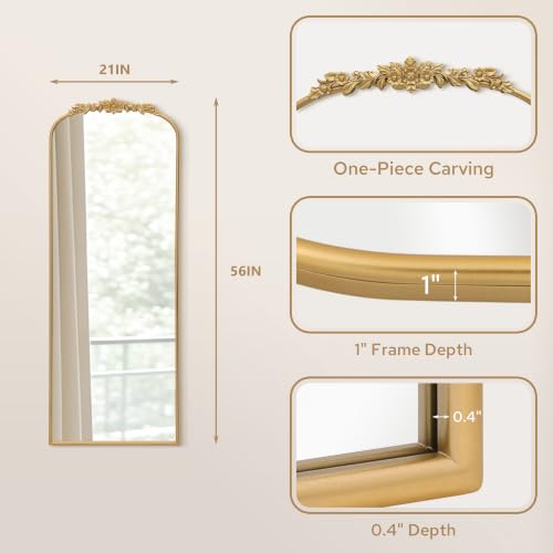 Besdomus Vintage Full Length Mirror: 21"x56" Gold Antique Floor Long Mirror - size: 56"L x 21"W