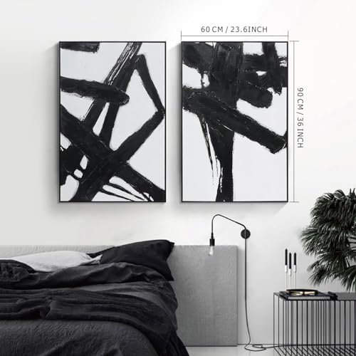Zessonic Black and White Abstract 3D Textured Canvas Wall Art,24"x36"x2 - color: Black and White - B, size: 24" x 36" x 2 Panels Framed